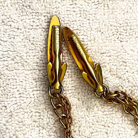 Vintage art deco Gold Chain sweater tie bar double chain patent number mark - Picture 7 of 7